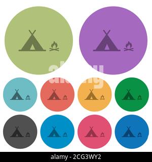 Camping icônes plates plus sombres sur fond rond couleur Illustration de Vecteur