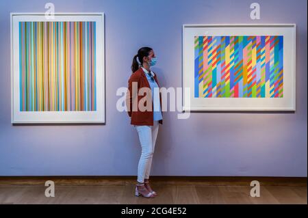 Londres, Royaume-Uni. 09e septembre 2020. Bridget Riley, June, est £10-15,000 et d'autres œuvres - Christie's London aperçu de plusieurs ventes d'œuvres d'art du XXe siècle. Crédit : Guy Bell/Alay Live News Banque D'Images