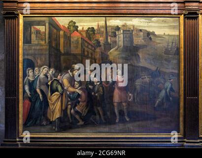 Table de Saint-Jérôme dans la sacristie, Saint-Jérôme part pour l'extrême-Orient, Eglise de Santa Maria de Belem, Monastère des Hieronymites, Mosteiro dos Banque D'Images