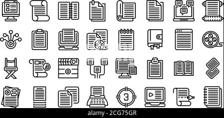 Jeu d'icônes de scénario, style de contour Illustration de Vecteur