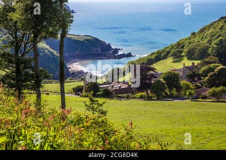 Vue sur Lee Bay près de Lynton et Lynmouth, nord du Devon, Angleterre, Royaume-Uni Banque D'Images