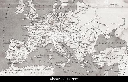 Carte de l'Europe sous l'empire de Charlemagne. De l'Encyclopédie nationale: Un dictionnaire de la connaissance universelle, publié vers 1890 Banque D'Images