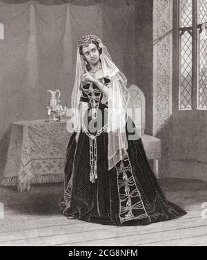 Madame Celeste dans le rôle de la princesse Katherine dans la pièce de Shakespeare Henry V. Madame Céleste ou Madame Céline Céleste-Elliott, 1815? - 1882. Danseuse et actrice française. Banque D'Images