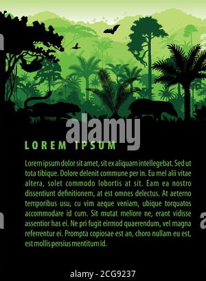 modèles de silhouettes vector rainforest animaux en coucher de soleil Illustration de Vecteur