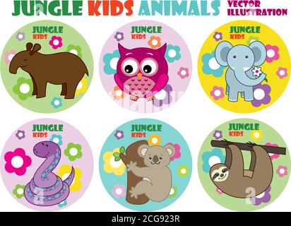 ensemble vectoriel d'animaux de la jungle mignons pour enfants Illustration de Vecteur