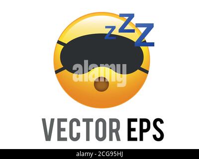 Le vecteur isolé jaune Sleepy face icône avec sommeil glissant Masque et symboles ZZZ Illustration de Vecteur