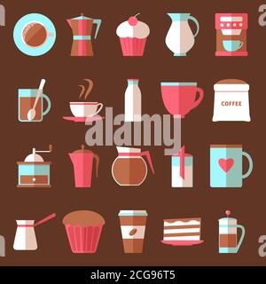 Icônes du café et des desserts dans un style plat Illustration de Vecteur