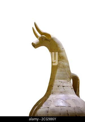 Vase rituel de tête de taureaux Hittite massive excavé de Hattusa, dépeint probablement le gog de sorm, Hittite Nouveau Royaume, 1400-1200 BC , Bogazkale archaeolog Banque D'Images