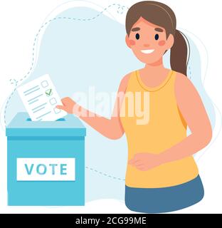 Femme mettant le vote dans les urnes. Concept d'élection. Illustration de Vecteur