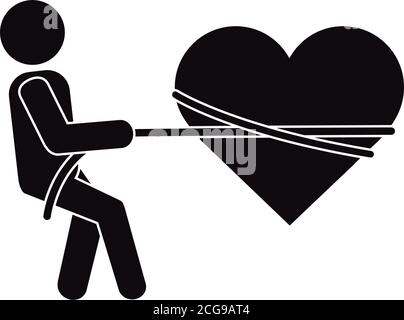 ensemble, personne coeur attaché avec corde relation romantique pictogramme style silhouette illustration vectorielle Illustration de Vecteur