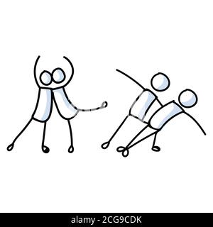 Dessin à la main gay hommes stickman danseur de ballet concept. Contour simple deux mâles ballerina couple doodle icône clipart. Pour le studio de danse lgbtq ou fierté Illustration de Vecteur