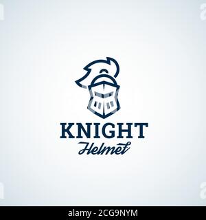 Modèle simple d'icône, de symbole ou de logo représentant un vecteur abstrait Knight Helmet de style ligne. Warrior Head Sillimume avec Typographie moderne. Créativité médiévale Illustration de Vecteur