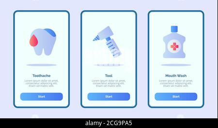 Modèle Medical Icon toche toche rince-bouche pour applications mobiles Page d'accueil UI avec trois variantes style moderne de couleur plate Illustration de Vecteur