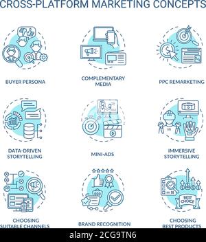 Ensemble d'icônes de concept marketing multi plates-formes Illustration de Vecteur