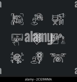 Le processus de réalisation de film craie icônes blanches sur fond noir Illustration de Vecteur