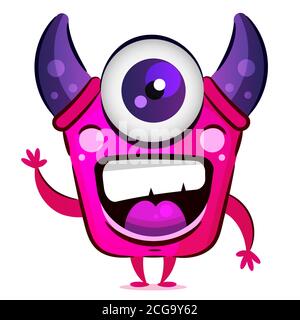 Monster With Horns And One Eye Vector Illustration For Postcards, T-shirts, And Accessories. Illustration de Vecteur
