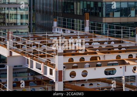 Construction d'un bâtiment à poutres en acier à Moorgate, Londres Banque D'Images