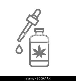 Icône de bouteille cosmétique avec chute d'huile CBD Illustration de Vecteur