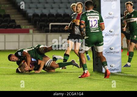 Twickenham, Royaume-Uni. 09e septembre 2020. SCOTT STEELE, de Harlequins, a tenté de le faire 15-22 lors du match de rugby Gallagher Premiership entre London Irish et Harlequins à Twickenham Stoop, Twickenham, Angleterre, le 9 septembre 2020. Photo de Ken Sparks. Utilisation éditoriale uniquement, licence requise pour une utilisation commerciale. Aucune utilisation dans les Paris, les jeux ou les publications d'un seul club/ligue/joueur. Crédit : UK Sports pics Ltd/Alay Live News Banque D'Images