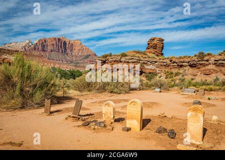 Grafton, Utah, États-Unis - 13 juin 2020 : le cimetière abandonné de la ville fantôme de Grafton, dans l'Utah. Banque D'Images