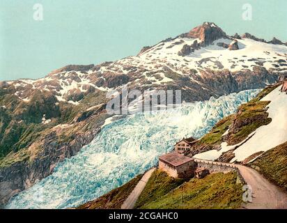 Col de Furka et glacier du Rhône, Oberland bernois, Suisse, vers 1900 Banque D'Images