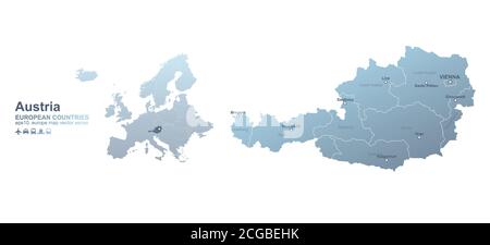Carte de l'Autriche. Carte vectorielle de gradient bleu des pays européens. Illustration de Vecteur