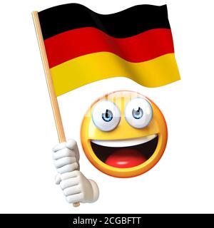 Emoji tenant le drapeau allemand, émoticone agitant le drapeau national de l'Allemagne rendu 3d Banque D'Images