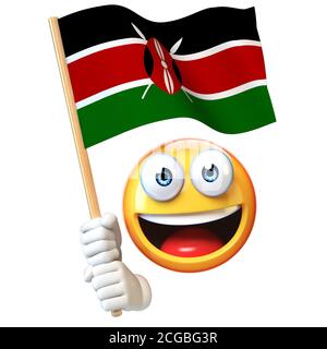 Emoji tenant le drapeau du Kenya, émoticone agitant le drapeau national du Kenya rendu 3d Banque D'Images