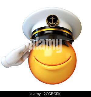 Marines chapeau emoji isolé sur fond blanc, émoticône amiral portant bleu marine cap 3d rendu Banque D'Images