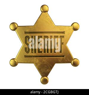 Badge Golden Sheriff isolé sur fond blanc rendu 3d Banque D'Images