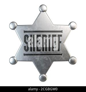 Badge Sheriff isolé sur fond blanc rendu 3d Banque D'Images