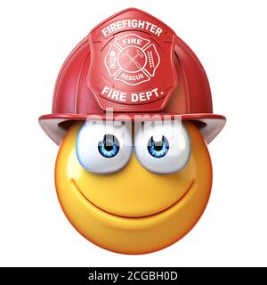 Firesman emoji isolé sur fond blanc, pompier emoticon rendu 3d Banque D'Images