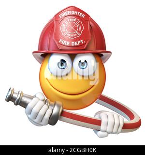 Firesman emoji isolé sur fond blanc, pompier emoticon rendu 3d Banque D'Images