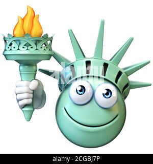 Statue de la liberté emoji, dessin animé emoticon rendu 3d Banque D'Images