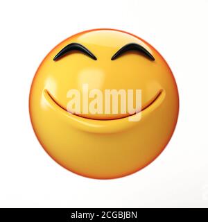 Happy emoji isolé sur fond blanc, émoticône visage souriant sur le rendu 3d Banque D'Images