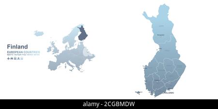 Carte de la Finlande. Carte vectorielle de dégradé bleu des pays européens. Illustration de Vecteur