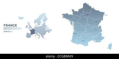 Carte France. Carte vectorielle de gradient bleu des pays européens. Illustration de Vecteur