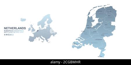 Carte des pays-Bas. Carte vectorielle de dégradé bleu des pays européens. Illustration de Vecteur