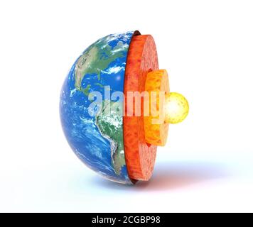 Structure de noyau de terre avec rendu 3d des couches géologiques Banque D'Images