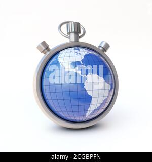Globe, planète Terre sur chronomètre, environnement ou concept de temps du monde rendu 3d Banque D'Images
