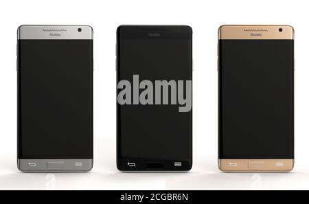 Téléphones intelligents dans différentes couleurs de rendu 3d Banque D'Images