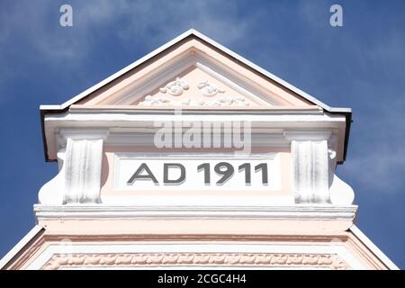 Toit historique avec l'année Anno Domini 1911, Verden, Basse-Saxe, Allemagne, Europe Banque D'Images