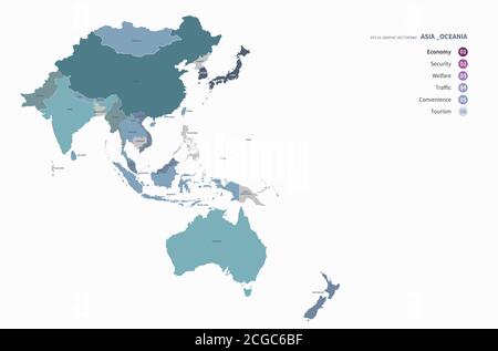 Pays asiatiques nommés carte vectorielle. Illustration de Vecteur