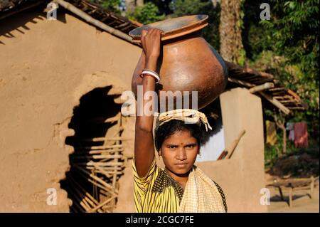 INDE, Jharkhand, Chaibasa, Adivasi, Ho tribu / INDIEN, Jharkhand , Chaibasa , Dorf Surjabasa , Ho Ureinwohner Banque D'Images