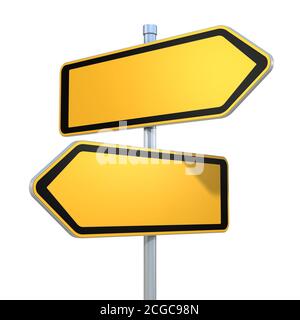 deux panneaux de signalisation vierges pointant dans les différentes directions Banque D'Images