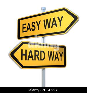 deux panneaux de signalisation : choix facile et difficile Banque D'Images