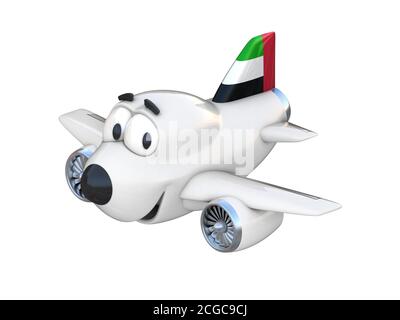 Cartoon avion avec un visage souriant - Emirats Arabes Unis drapeau Banque D'Images
