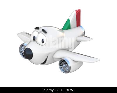 Cartoon avion avec un visage souriant - drapeau italien Banque D'Images