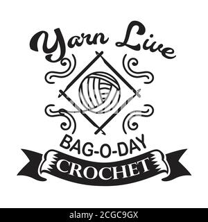Crochet Citation et dire bon pour l'impression. Sac à main en fil o crochet de jour Illustration de Vecteur