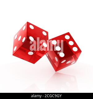 Deux dés rouge isolé sur fond blanc Banque D'Images